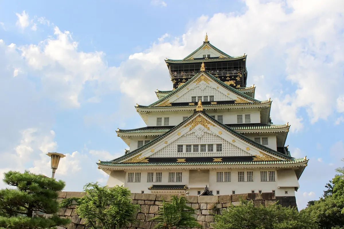 Osaka Castle under a blue sky
