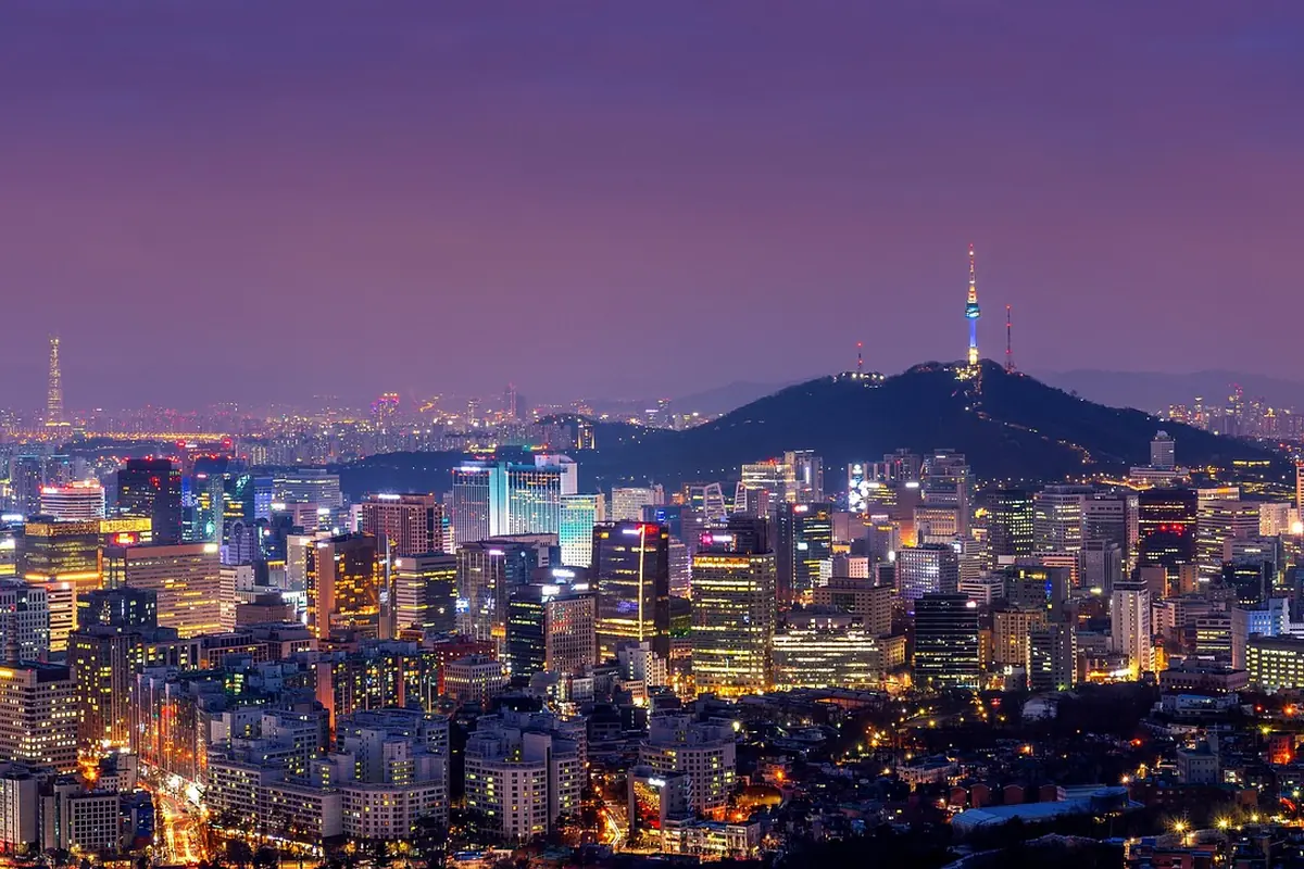 Seoul at night with N Seoul Tower on Namsan
