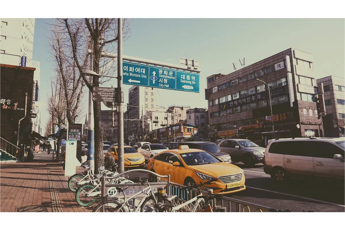 Taxis on a street in Seoul